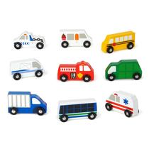 Conjunto de brinquedos Melissa & Doug Town Vehicles com bandeja de madeira, 9 unidades Conjunto de brinquedos Melissa & Doug Town Vehicles com bandeja de madeira, 9 unidades