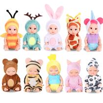 Conjunto de brinquedos Mini Dolls MXSYSHYJ Reborn Baby com roupas de animais de 4 polegadas Conjunto de brinquedos Mini Dolls MXSYSHYJ Reborn Baby com roupas de animais de 4 polegadas