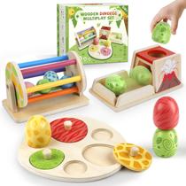 Conjunto de brinquedos Montessori Wooden Dinosaur Egg para mais de 6 meses com tambor
