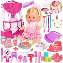 Conjunto de brinquedos para bonecas Baby Care & Hair Salon com boneca de 14", 35 unidades