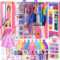 Conjunto de brinquedos para bonecas MINIFUN com boneca, 342 peças de roupas e acessórios