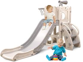 Conjunto de brinquedos para crianças Baotree 6 em 1 com escorregador, cesta de basquete e bola Conjunto de brinquedos para crianças Baotree 6 em 1 com escorregador, cesta de basquete e bola