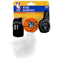 Conjunto de brinquedos para gatos Pets First NBA Brooklyn Nets Plush com Catnip x3