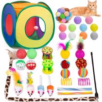 Conjunto de brinquedos para gatos Retro Shaw, 33 peças com túnel, varinha, bola e muito mais Conjunto de brinquedos para gatos Retro Shaw, 33 peças com túnel, varinha, bola e muito mais