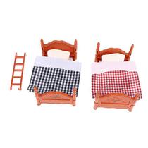 Conjunto de brinquedos para móveis, mini cama de casal, beliches para bonecas Conjunto de brinquedos para móveis, mini cama de casal, beliches para bonecas