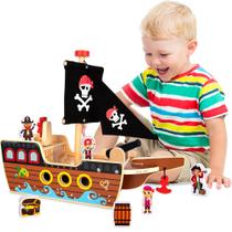 Conjunto de brinquedos Pirate Ship ArtCreativity Wooden para crianças de 3 a 5 anos