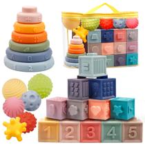 Conjunto de brinquedos Plunack Montessori para bebês de 6 a 12 meses com mordedor