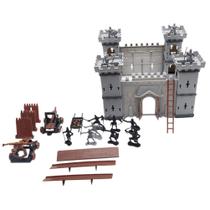 Conjunto de brinquedos PXRJE Medieval Castle Knights Action Figure Toy Army com castelo montado, catapulta e carruagem puxada por cavalos, ótimo para meninas e meninos (A1)