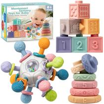 Conjunto de brinquedos sensoriais para dentição Jusmile Baby de 6 a 12 meses com chocalho