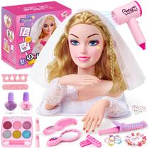 Conjunto de brinquedos Toylink Blonde Bride Doll Head Hair Styling 30 unidades