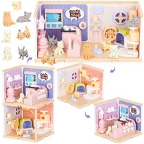 Conjunto de brinquedos TQQFUN Pet Buddy Cat & Dog Figures com casa para animais de estimação Conjunto de brinquedos TQQFUN Pet Buddy Cat & Dog Figures com casa para animais de estimação