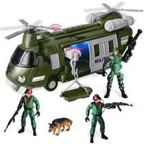Conjunto de brinquedos: veículos militares, transporte por fricção, helicóptero, crianças