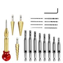 Conjunto de brocas, 17 peças de haste hexagonal Step com perfurador central dourado Conjunto de brocas, 17 peças de haste hexagonal Step com perfurador central dourado