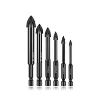 Conjunto de brocas, 6 peças, cruz de quatro canais, liga preta de 3-12 mm Conjunto de brocas, 6 peças, cruz de quatro canais, liga preta de 3-12 mm