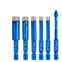 Conjunto de brocas Blue Tile, 6 peças de aço de alta velocidade com haste hexagonal Conjunto de brocas Blue Tile, 6 peças de aço de alta velocidade com haste hexagonal