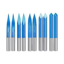 Conjunto De Brocas CNC Com Revestimento Nano Azul 10 Peças Cortador De Fresagem Piramidal De 3 Lados
