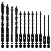 Conjunto de brocas Cross, 12 peças, haste hexagonal, liga de aço preta Conjunto de brocas Cross, 12 peças, haste hexagonal, liga de aço preta