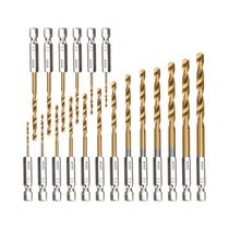 Conjunto De Brocas De Aço Rápido Revestidas De Titânio 1/16-1/4 Com Haste Hexagonal De Troca Rápida