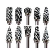 Conjunto De Brocas De Carboneto De Tungstênio Com Haste De 1/8 Polegadas, Corte Duplo, 10 Formatos