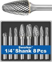 Conjunto de brocas de metal duro Sworker, 8 unidades com haste 1/4, diâmetro máximo da cabeça de 10 mm
