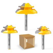 Conjunto de brocas de roteador Lock Miter Newdeli, 45 graus, 3 peças, haste de 1/4"