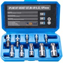 Conjunto de brocas de soquete Qnkaa Spline, 10 peças quadradas, triplas, prata M4-M18 Conjunto de brocas de soquete Qnkaa Spline, 10 peças quadradas, triplas, prata M4-M18