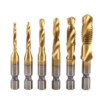 Conjunto De Brocas E Machos De Titânio 6 Peças Para Rosca Métrica M3 M4 M5 M6 M8 M10, Ferramenta De