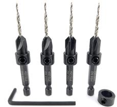 Conjunto de brocas FTG USA, escareador de madeira ajustável, 4 peças 4