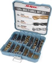 Conjunto de brocas Hi-Spec 130 unidades HSS Titanium, Masonry & Brad Point