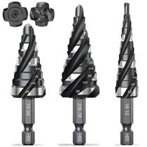 Conjunto de brocas Step Drill Bits, 3 unidades HSS Four-Flute para metal, madeira e plástico Conjunto de brocas Step Drill Bits, 3 unidades HSS Four-Flute para metal, madeira e plástico
