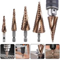 Conjunto de brocas Step Drill Bits, metal cobalto e aço inoxidável, 4 unidades Conjunto de brocas Step Drill Bits, metal cobalto e aço inoxidável, 4 unidades