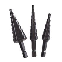 Conjunto de brocas Step Drill Bits multifuncional Black Hex Shank, 3 unidades Conjunto de brocas Step Drill Bits multifuncional Black Hex Shank, 3 unidades
