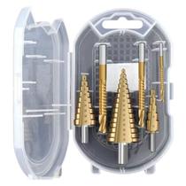 Conjunto de brocas Step Drill em aço revestido de titânio, 6 unidades com estojo Conjunto de brocas Step Drill em aço revestido de titânio, 6 unidades com estojo