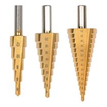 Conjunto de brocas Step Drill HSS Woodworking, 3 unidades, haste triangular Conjunto de brocas Step Drill HSS Woodworking, 3 unidades, haste triangular
