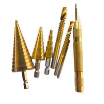 Conjunto de brocas Step Drill, revestido de titânio, 6 peças, haste hexagonal serrilhada Conjunto de brocas Step Drill, revestido de titânio, 6 peças, haste hexagonal serrilhada