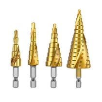 Conjunto de brocas Step Drill, revestido de titânio, HSS 4-32 mm, 4 unidades Conjunto de brocas Step Drill, revestido de titânio, HSS 4-32 mm, 4 unidades