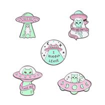 Conjunto de broches Alien Cat UFO Theme Alloy 2,5x2,5 cm 24g