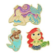 Conjunto de broches, blusa esmaltada, desenho animado, sereia, alfinete de lapela