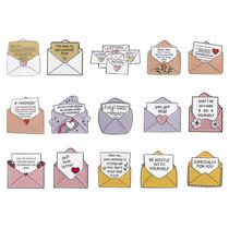 Conjunto de broches, carta de envelope, citação inspiradora, alfinetes de lapela