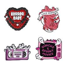 Conjunto de broches com tema de terror: blusa gótica, liga esmaltada