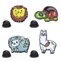 Conjunto de broches de desenho animado Animal, 4 peças de liga esmaltada