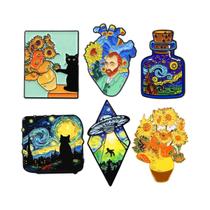 Conjunto De Broches De Metal Esmaltados Van Gogh Girassóis E Céu Estrelado, 6 Peças, Para Mochila, Conjunto De Broches De Metal Esmaltados Van Gogh Girassóis E Céu Estrelado, 6 Peças, Para Mochila,