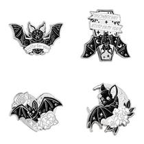 Conjunto De Broches De Morcego Preto Para Halloween, 4 Peças, Pins De Metal Esmaltado Em Desenho