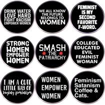 Conjunto de broches feministas com 9 emblemas redondos de liga leve com citações empoderadoras