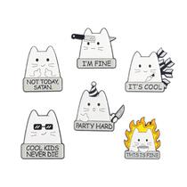 Conjunto de broches Funny White Cat Cartoon Alloy x6
