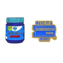 Conjunto de broches, garrafa azul de estilo retrô e citação engraçada Conjunto de broches, garrafa azul de estilo retrô e citação engraçada