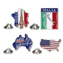 Conjunto de broches, mapa mundial, bandeira do país, emblemas de lapela de liga leve Conjunto de broches, mapa mundial, bandeira do país, emblemas de lapela de liga leve