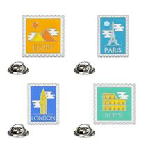 Conjunto de broches, selo de viagem, Londres, Paris, Roma, Torre Eiffel