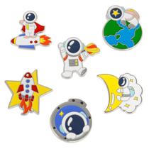 Conjunto de broches, tema colorido de astronauta, exploração espacial