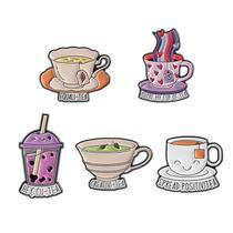 Conjunto de broches, xícara de chá, esmalte, alfinetes de blusa de desenho animado x5